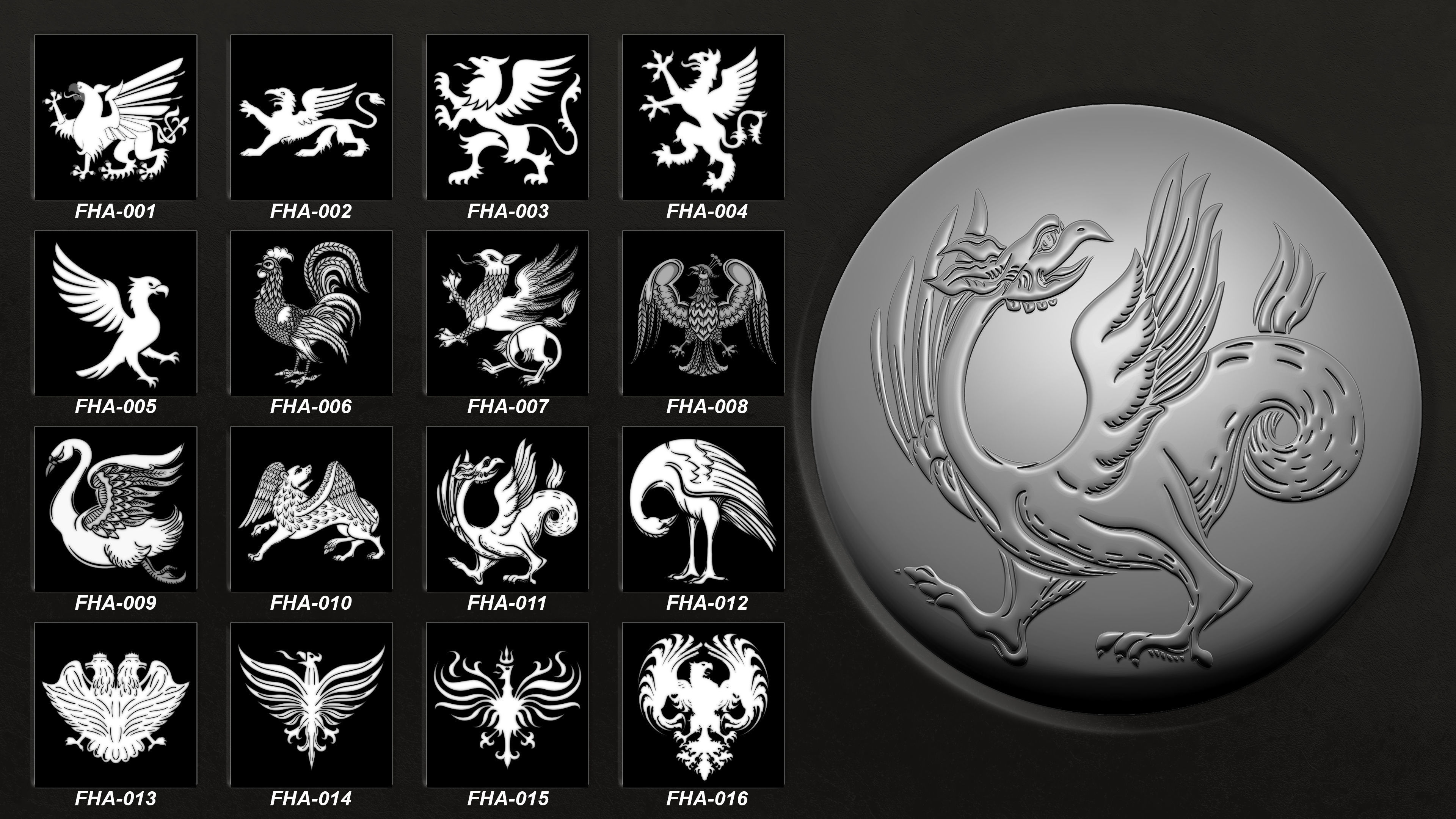 150 Heraldic Animals Symbols V4 3D model_2
