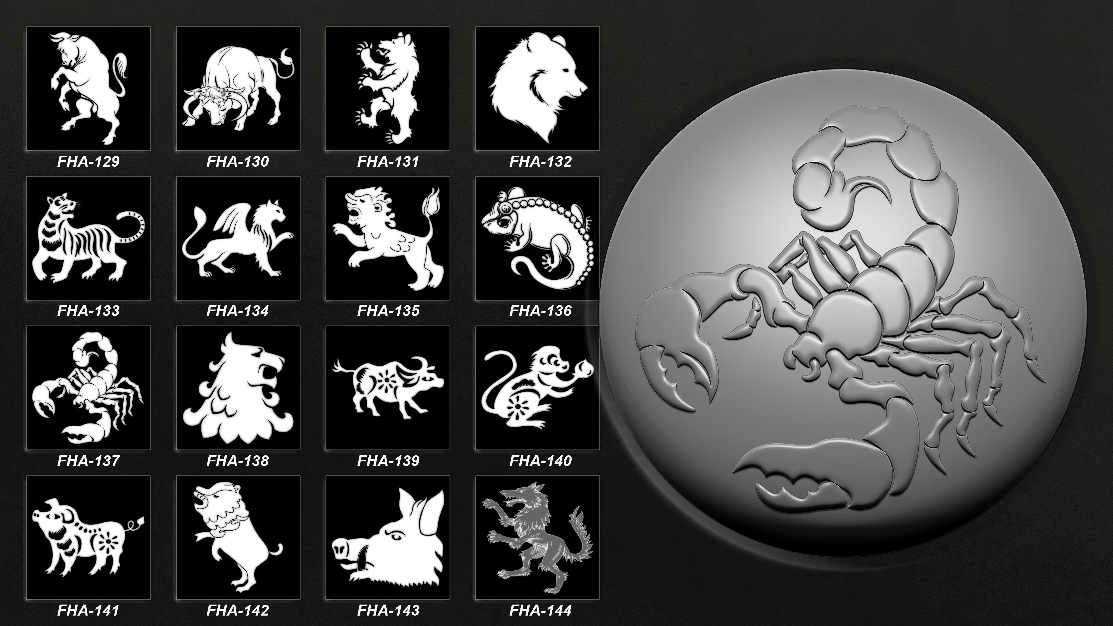 150 Heraldic Animals Symbols V4 3D model_10