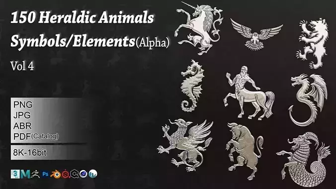 150 Heraldic Animals Symbols V4 3D model