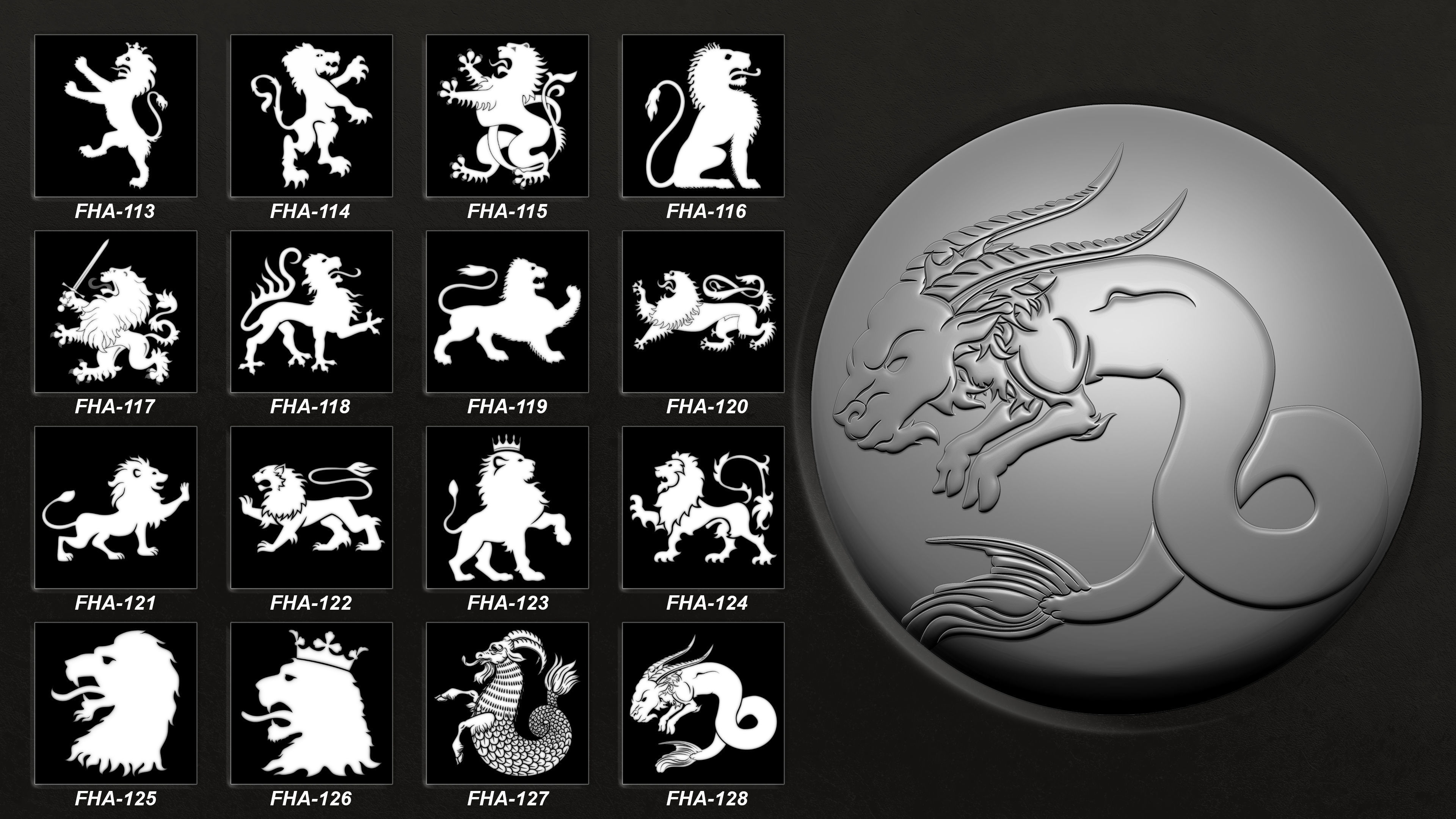 150 Heraldic Animals Symbols V4 3D model_9
