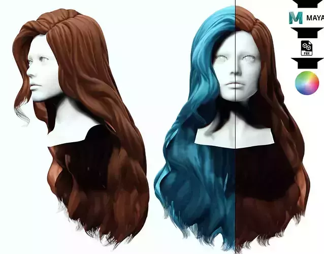 Wavy Long Hair  Low-poly 3D model
