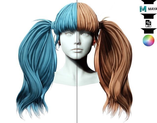 Pigtail Long Hair Low-poly 3D model