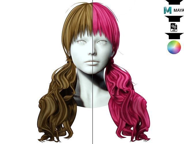 Full Pigtail Hair Low-poly 3D model