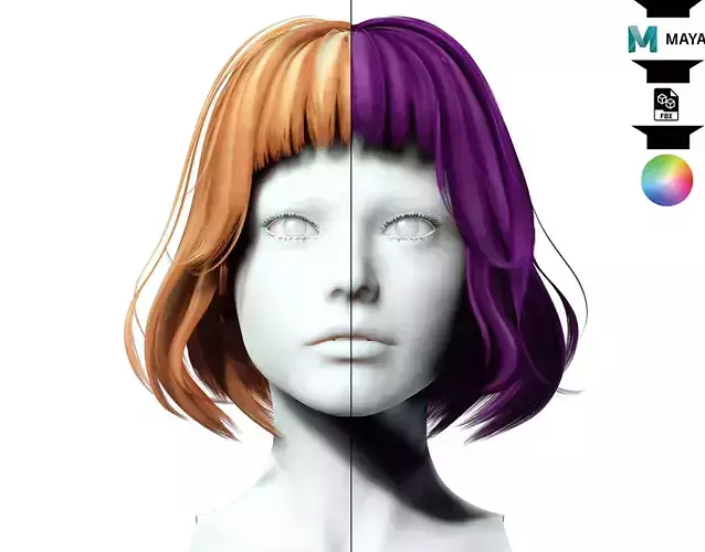  Short Hair  -Blunt Bangs Style Low-poly 3D model