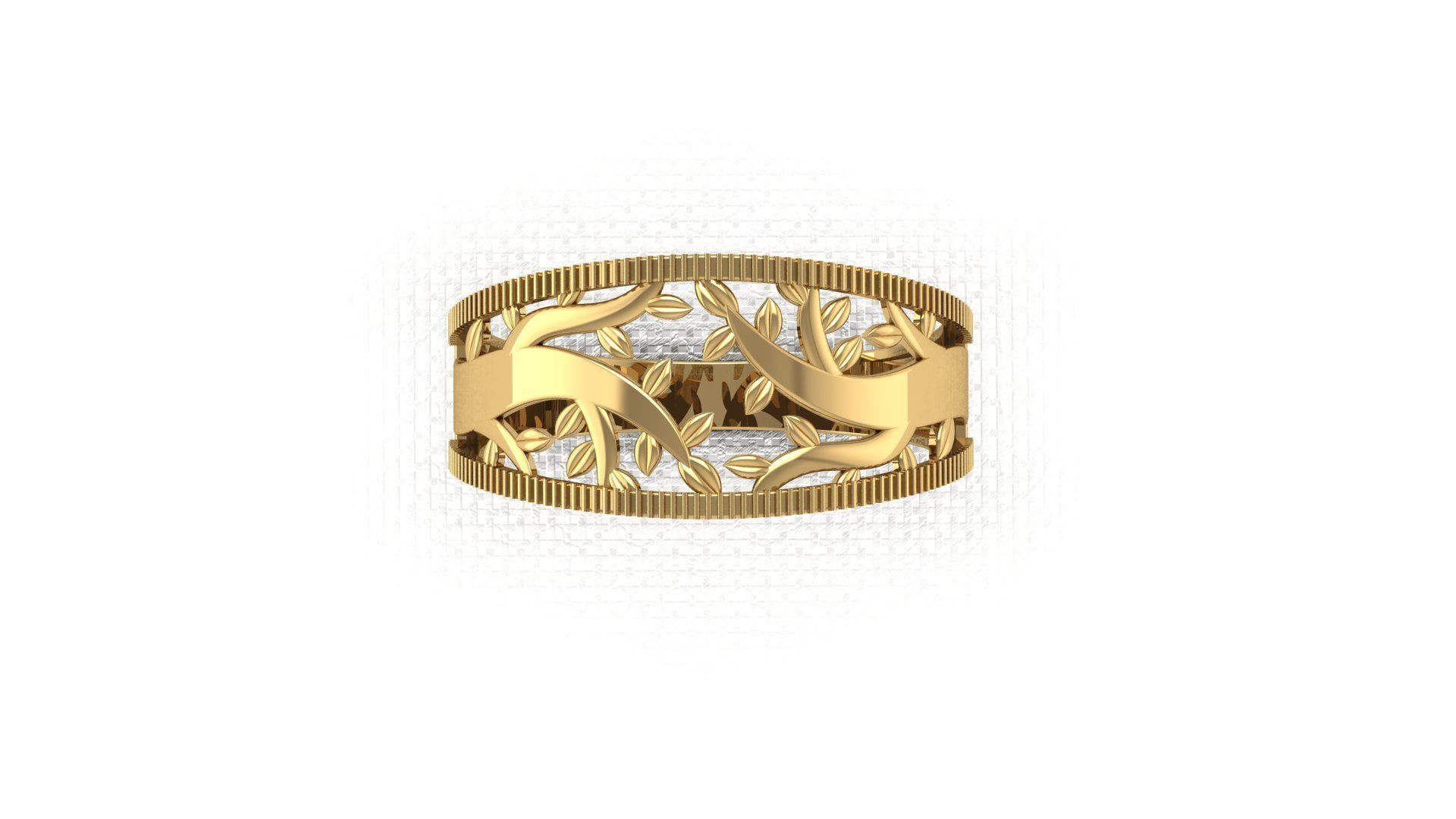 A golden ring based on a tree 3D print model_3