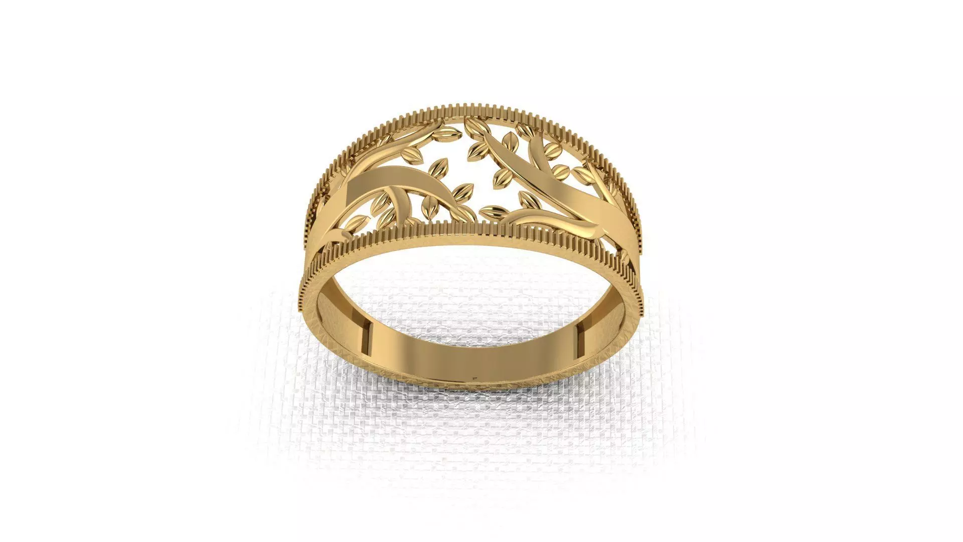 A golden ring based on a tree 3D print model_0