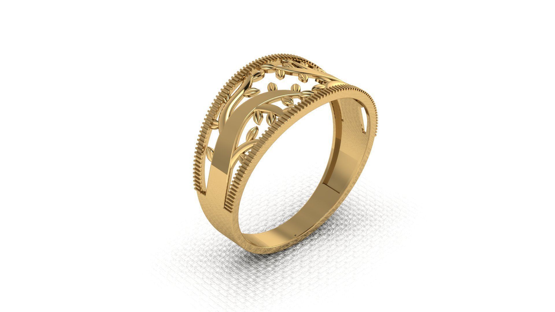 A golden ring based on a tree 3D print model_1