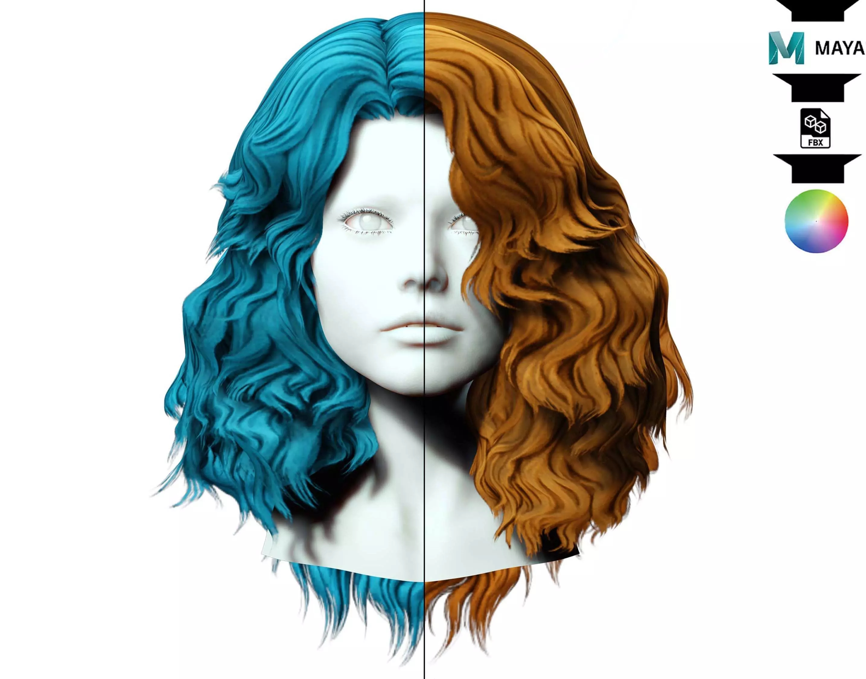 Female Voluminous Wavy Hair Low-poly 3D model