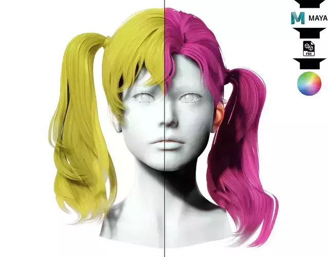 Female Hair - Pigtail Hair Style Low-poly 3D model