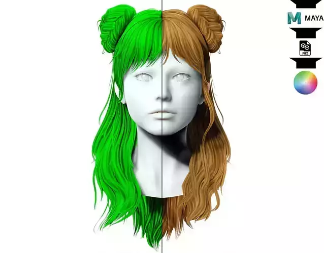 Female Hair Half Up Double Buns Low-poly 3D model