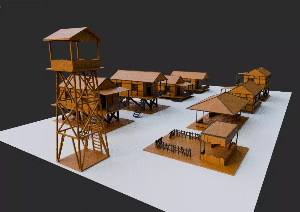 Modular village kit 3D model_0