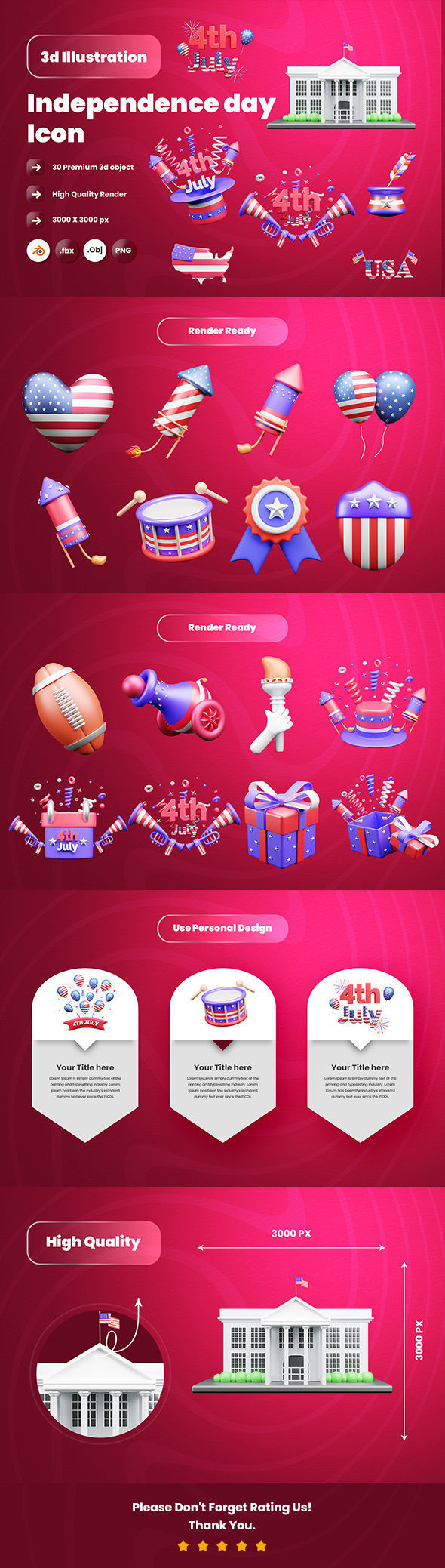 Independence day 3d Illustration  Icon Pack  3D model_5