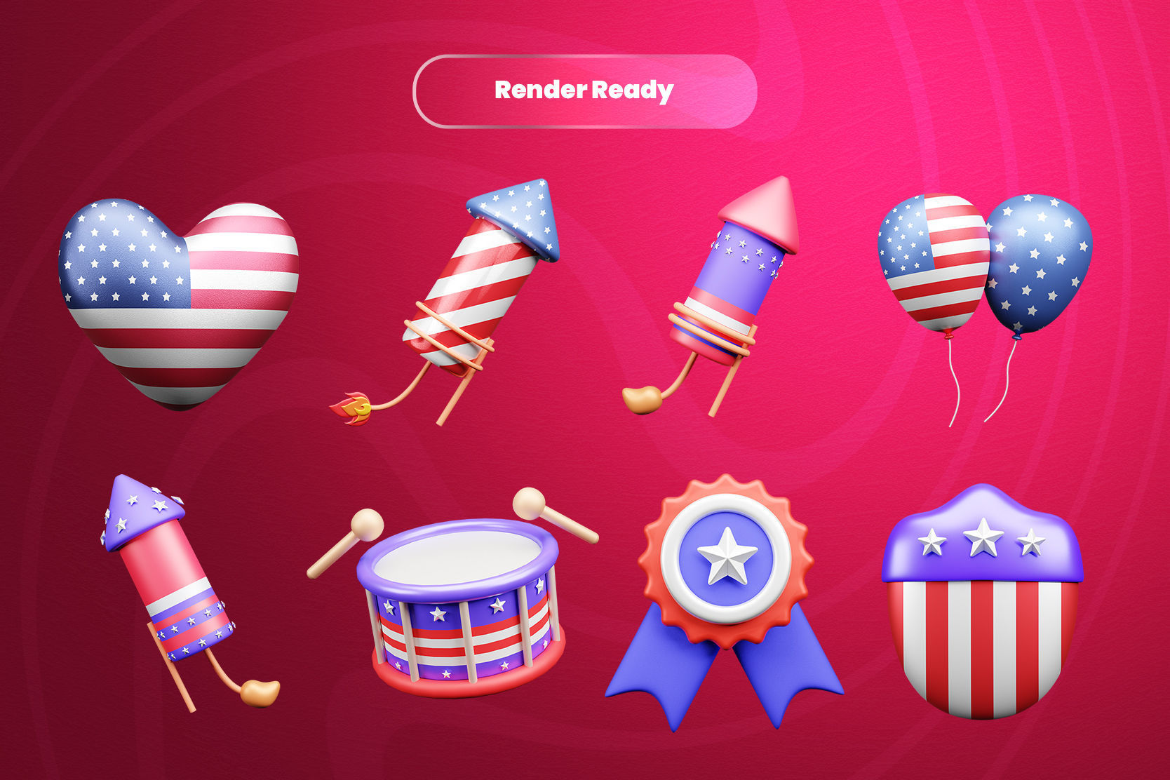 Independence day 3d Illustration  Icon Pack  3D model_1