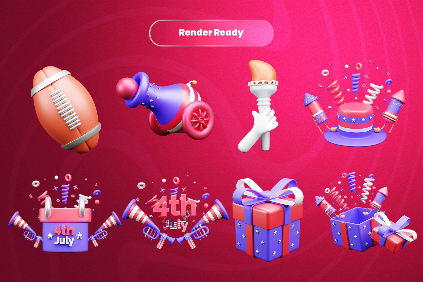 Independence day 3d Illustration  Icon Pack  3D model_2