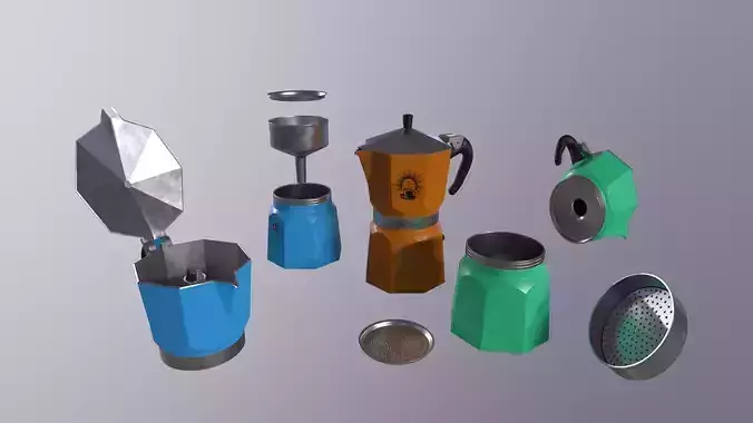 Moka pot coffee maker Low-poly 3D model