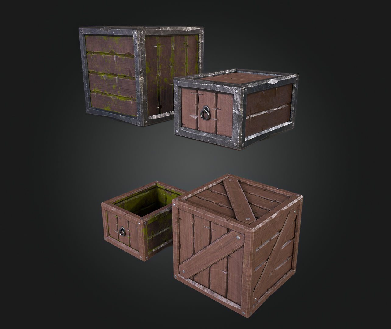 Wooden Box Low-poly 3D model_12