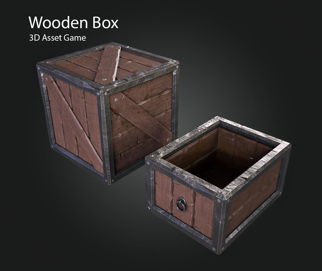 Wooden Box Low-poly 3D model_2
