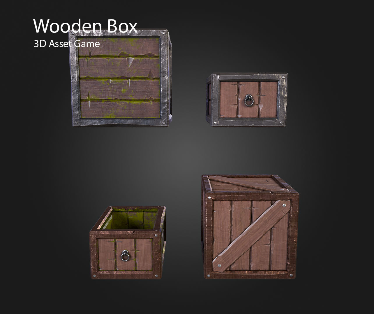 Wooden Box Low-poly 3D model_11