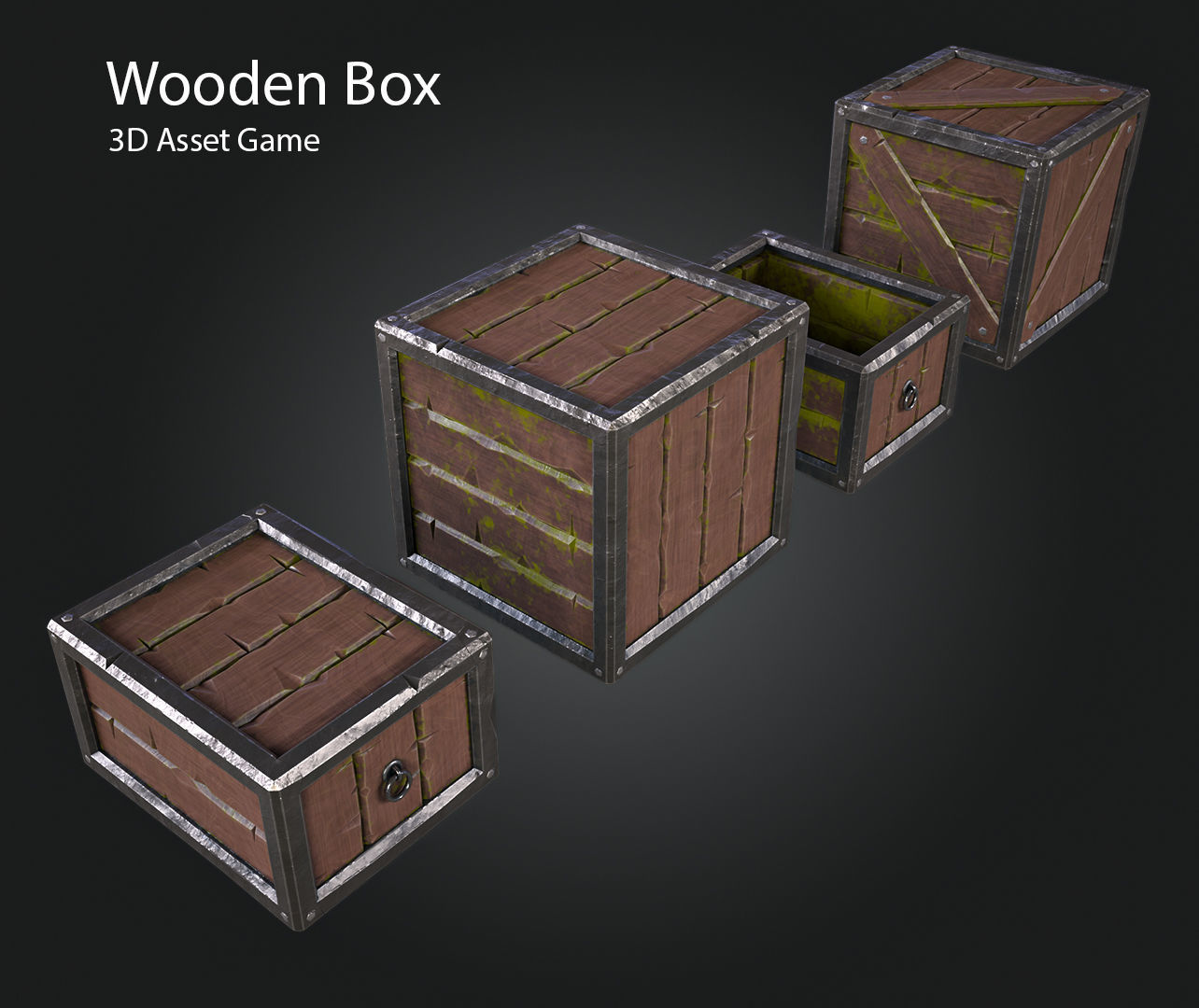 Wooden Box Low-poly 3D model_9