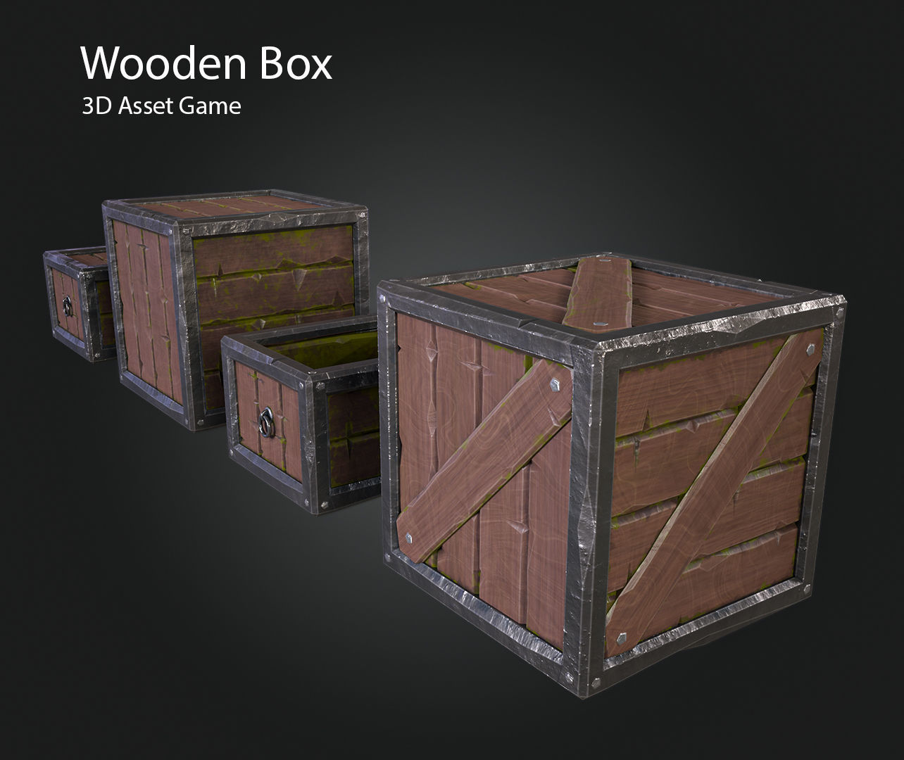 Wooden Box Low-poly 3D model_10