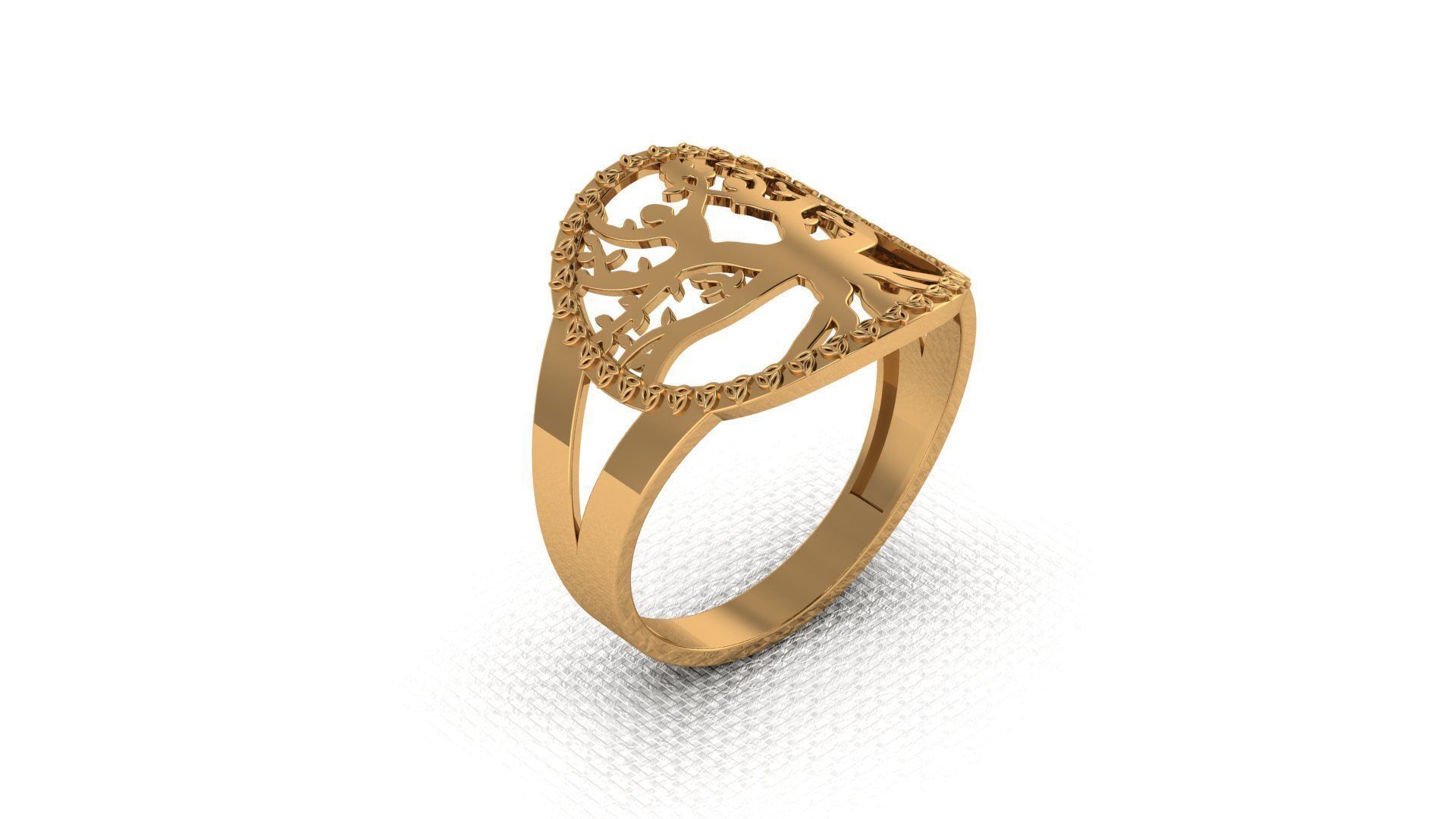Gold ring with a tree in the form of a woman and a man 3D print model_1