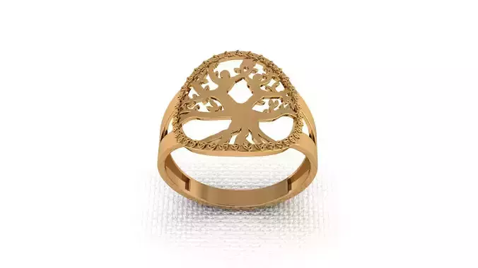 Gold ring with a tree in the form of a woman and a man