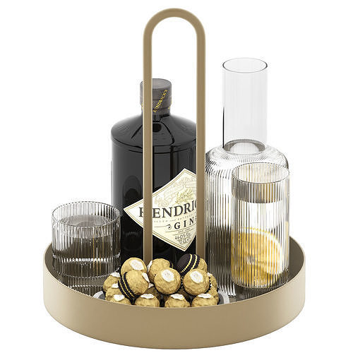 grib tray with ripple carafe and hendrick gin 3D model 2