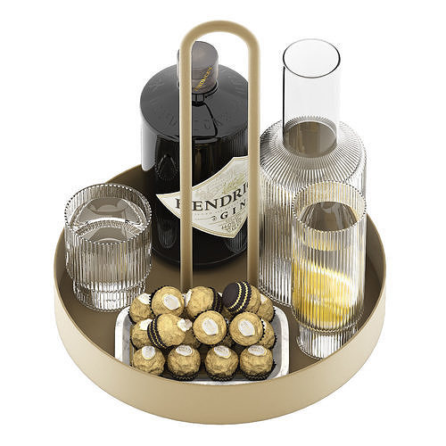 grib tray with ripple carafe and hendrick gin 3D model 3