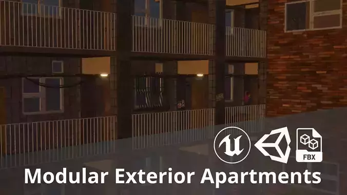 Modular Exterior Apartments - Assets Pack Low-poly 3D model