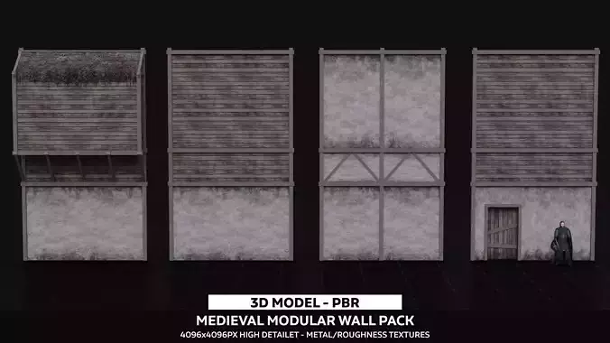 Medieval Modular Wall Kitbash 3D Model 