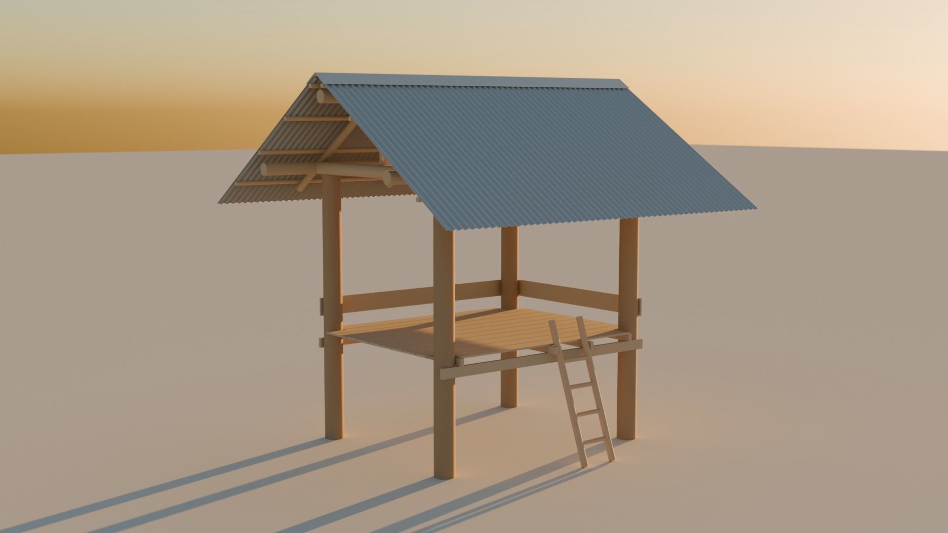 Hut in the rice field 3D model_1