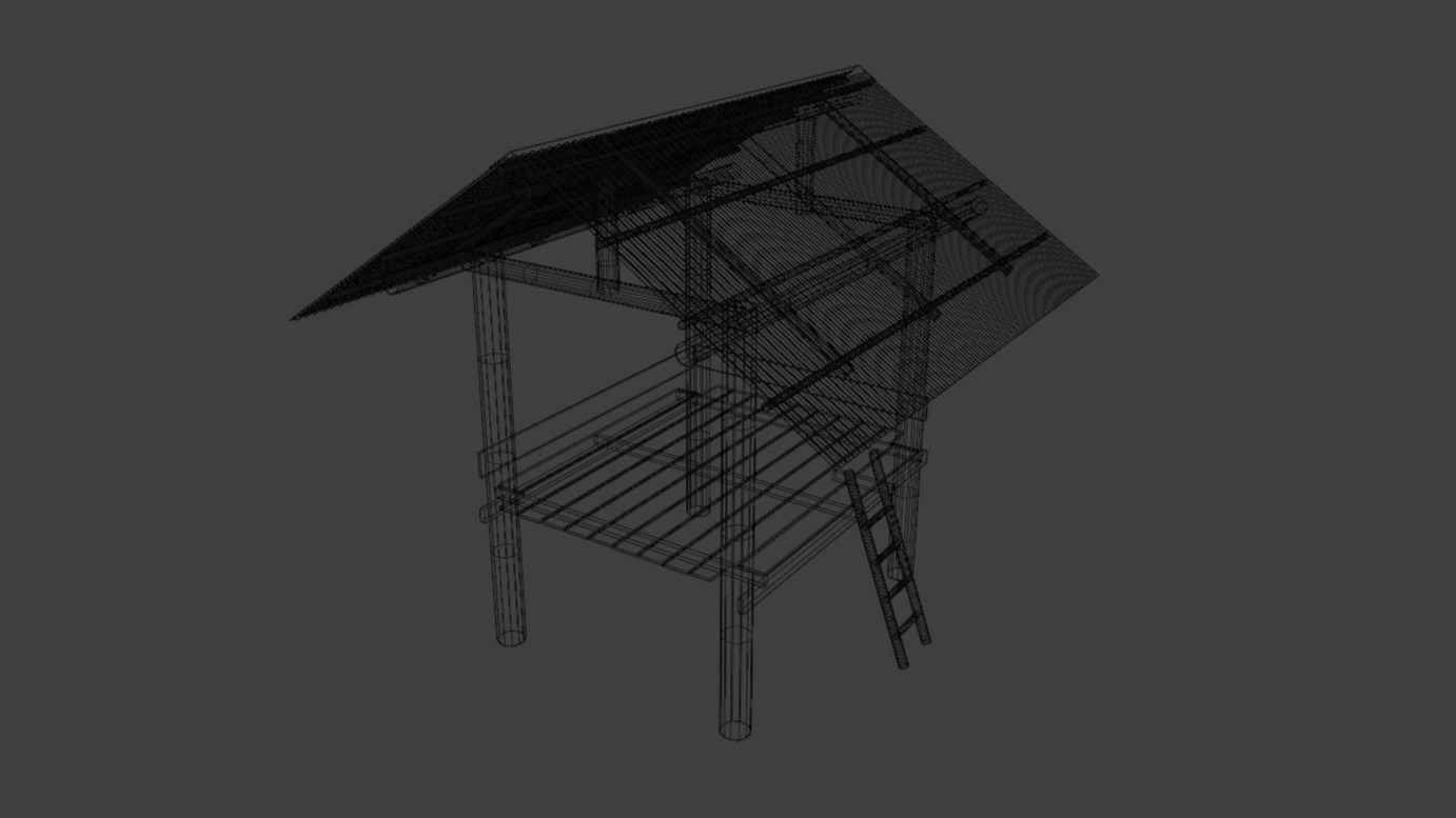 Hut in the rice field 3D model_4