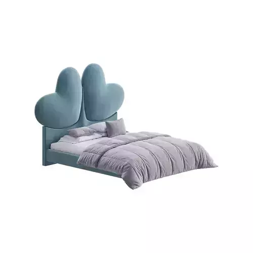 Elegant Blue Pine Wood Upholstered Panel Bed