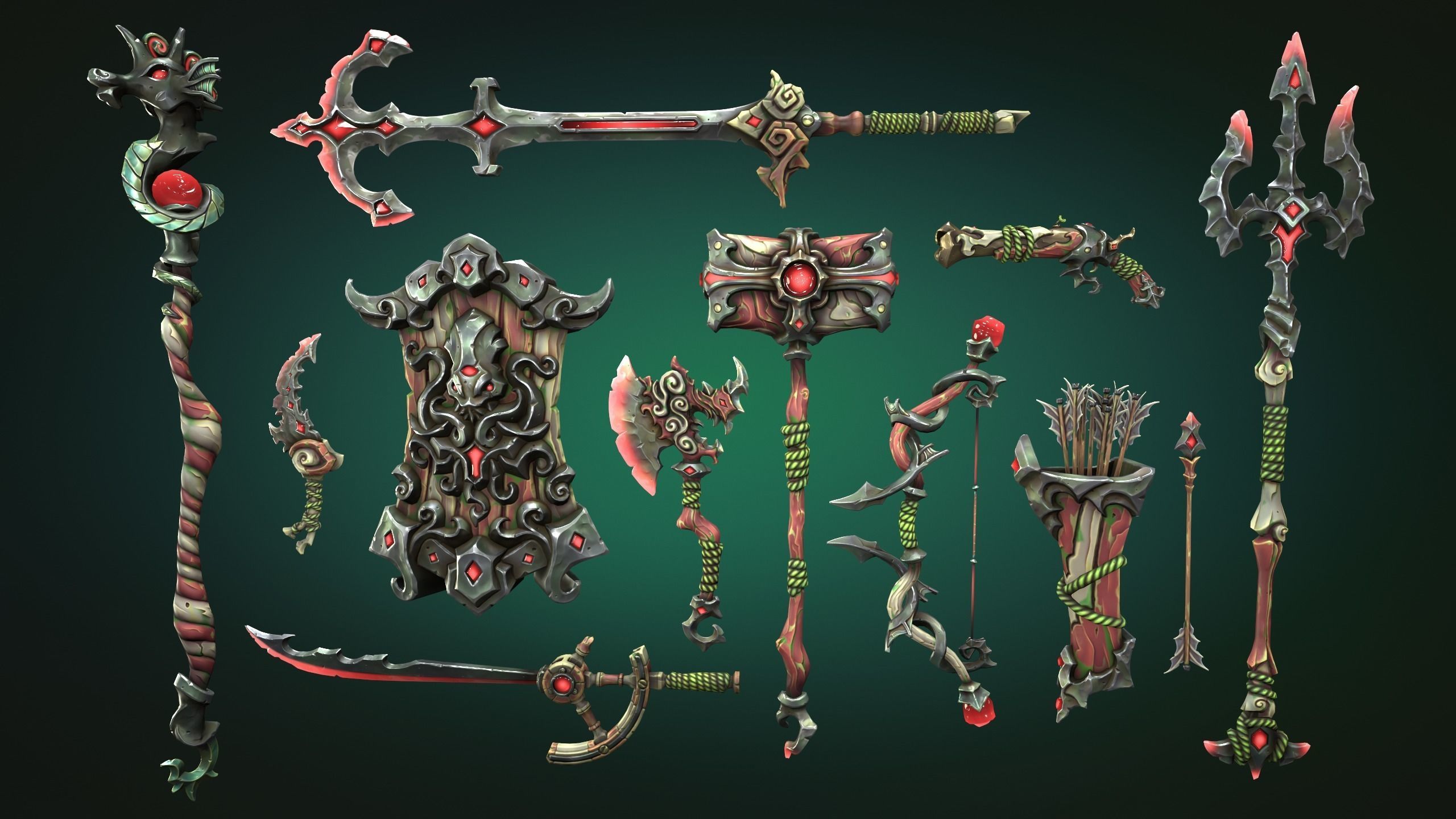 Coastal weapons collection Low-poly 3D model_7