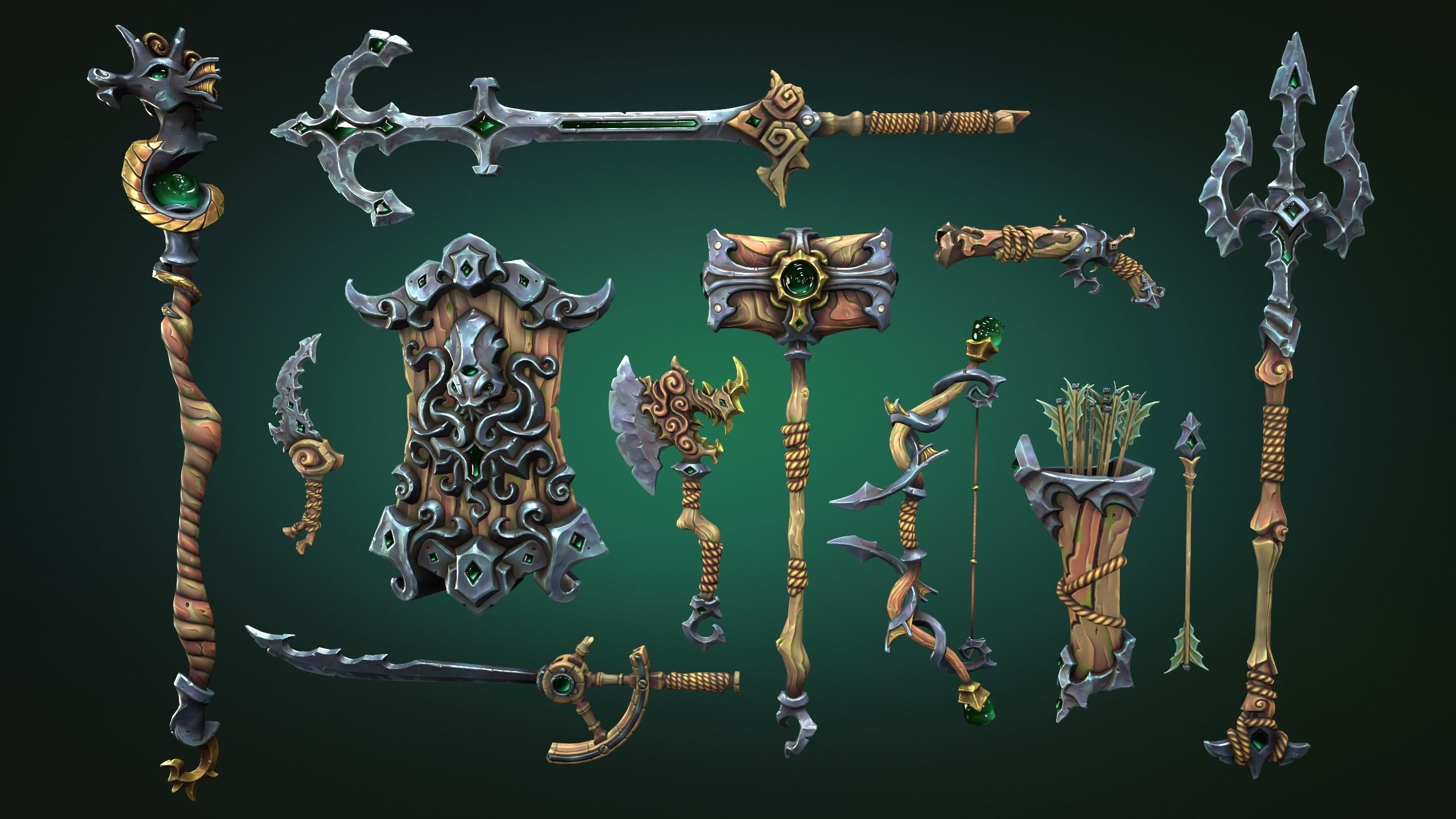 Coastal weapons collection Low-poly 3D model_1