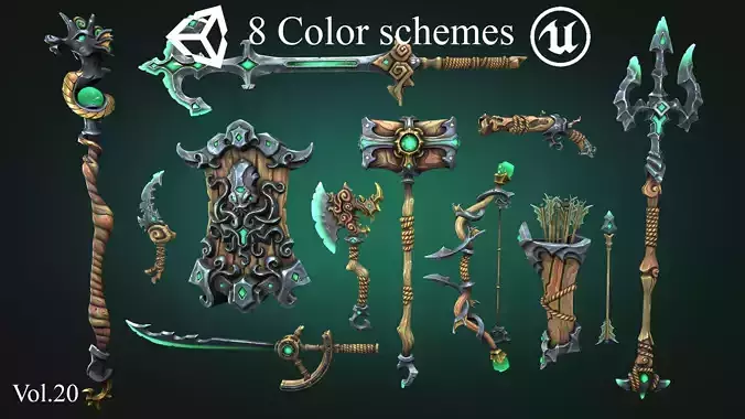 Coastal weapons collection Low-poly 3D model