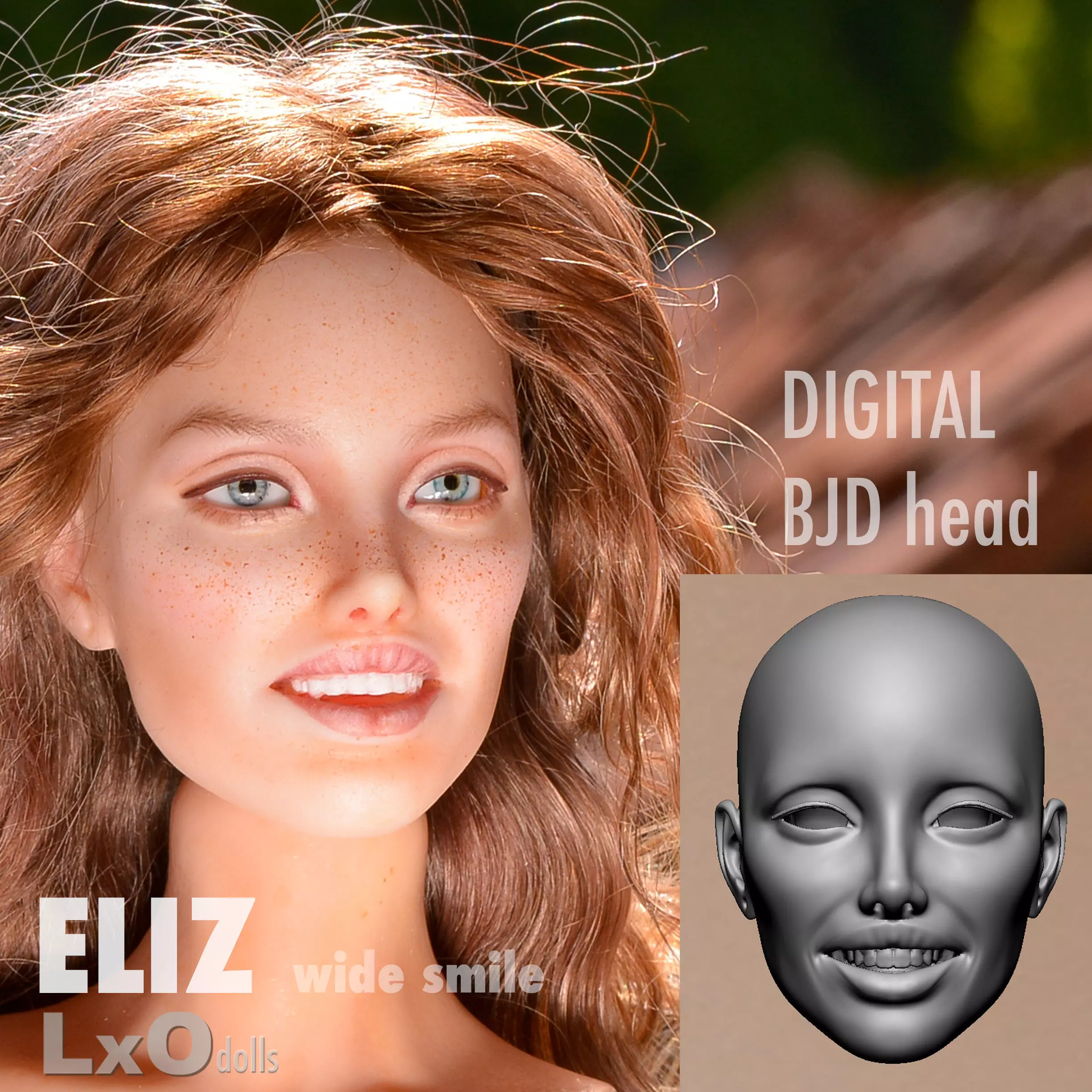 3D BJD doll Head Faceplate 3D print - ELIZ wide smile 3D print model