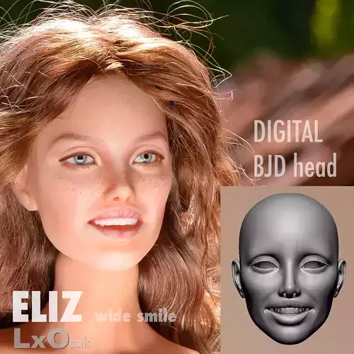 3D BJD doll Head Faceplate 3D print - ELIZ wide smile