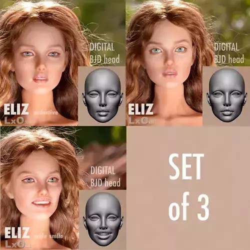 3D BJD doll Head Faceplate 3D print - ELIZ set of three
