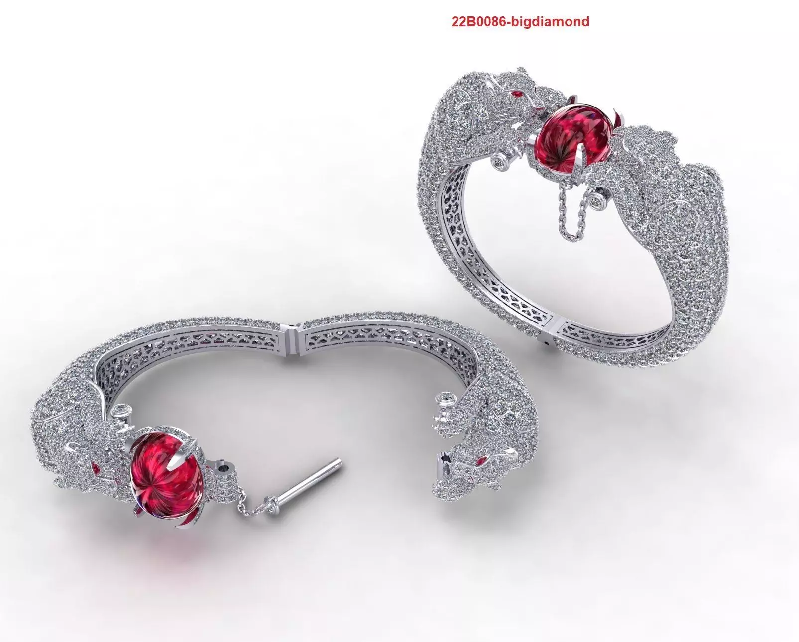 Dual Panther full diamonds bracelet version big diamond 3D print model