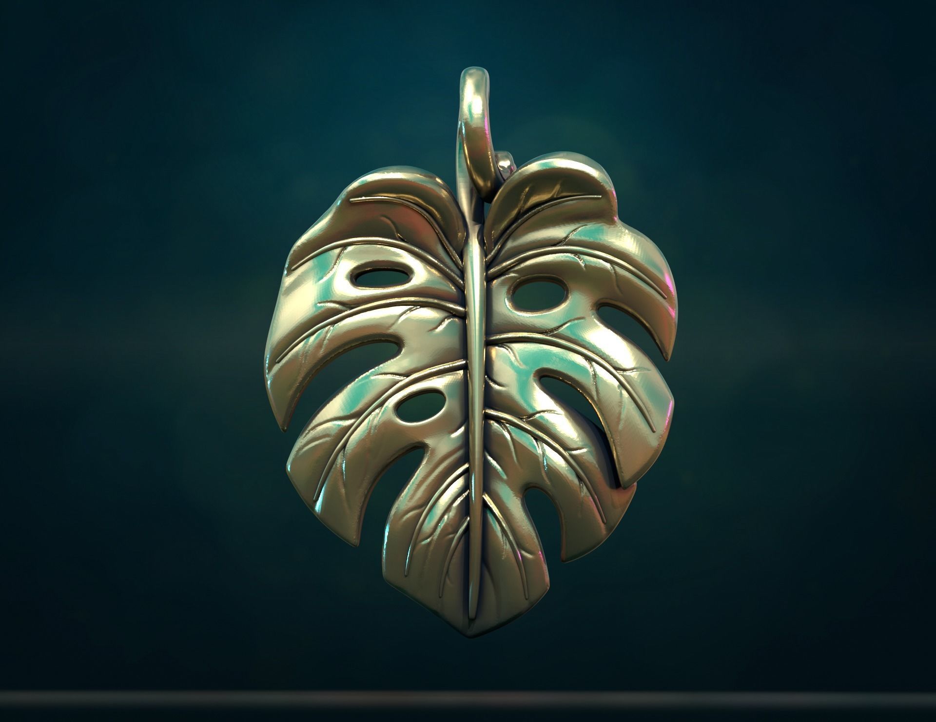 Monstera Pendant 3D print model_4
