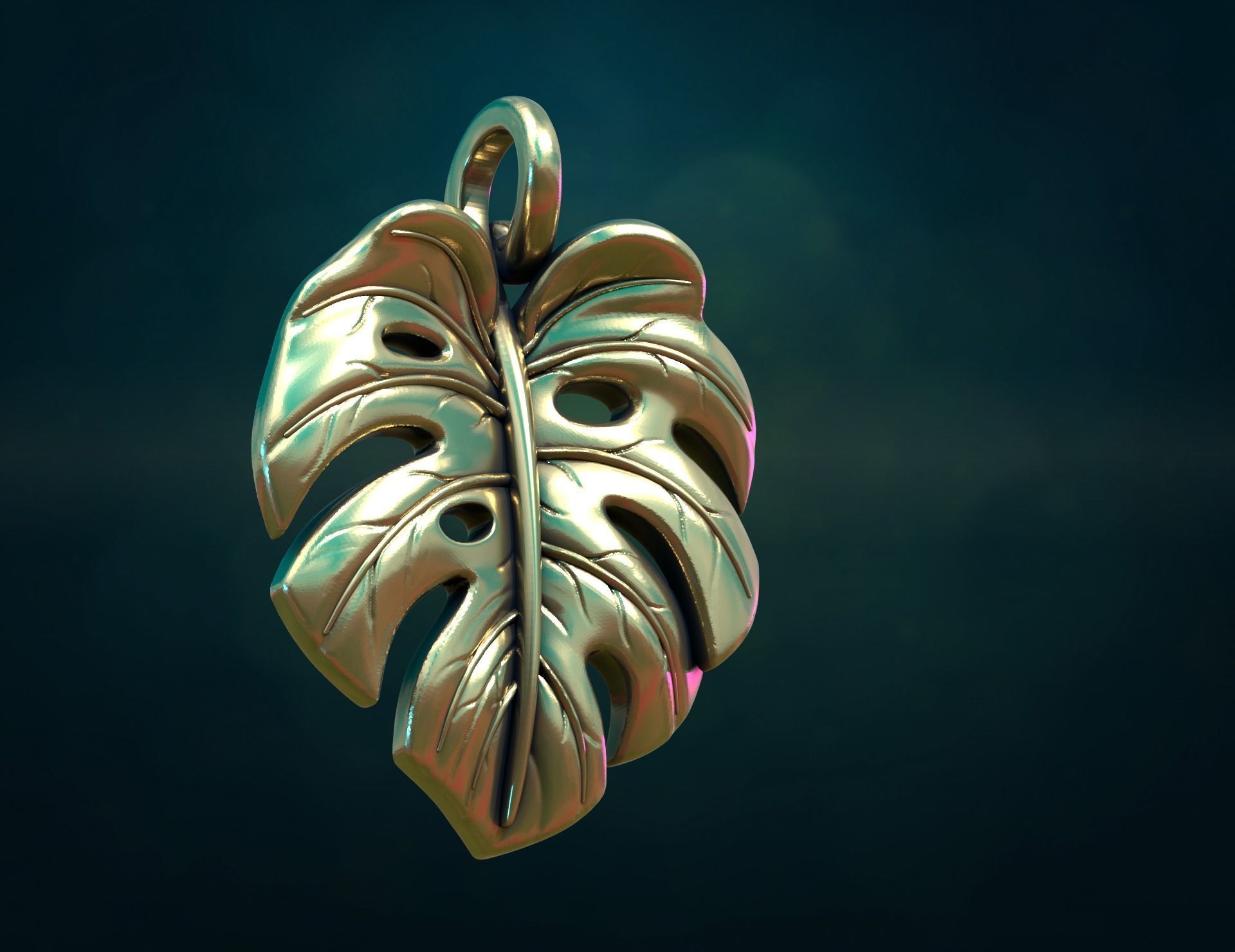 Monstera Pendant 3D print model_3