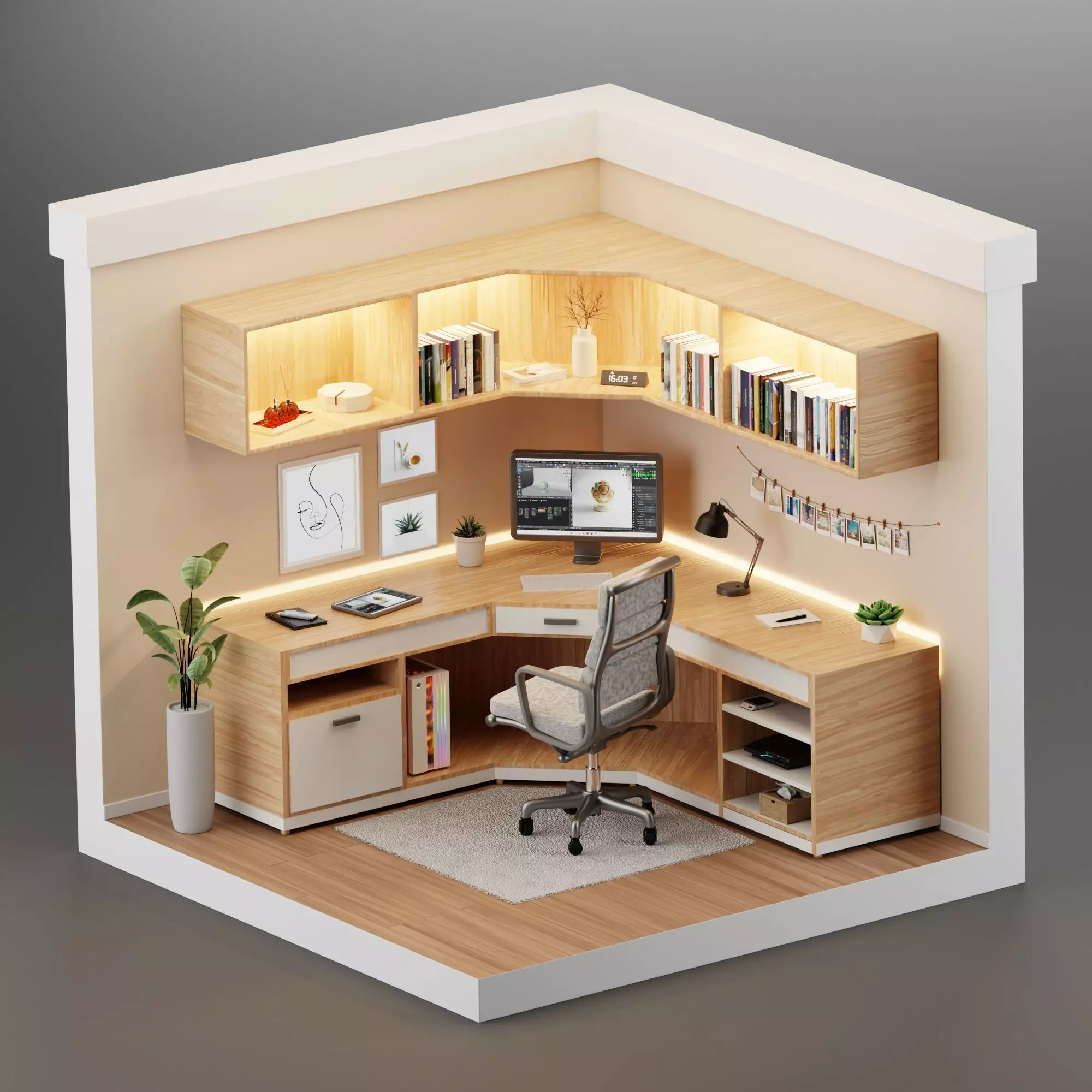 Room interior isometric 3D model_0