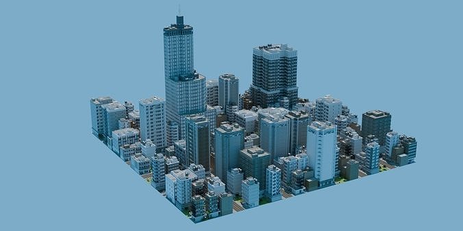City Downtown Skyscraper Street Low-poly 3D model 4