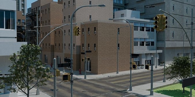 City Downtown Skyscraper Street Low-poly 3D model 7