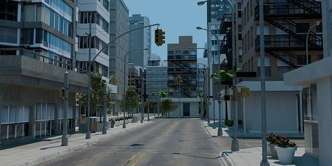 City Downtown Skyscraper Street Low-poly 3D model 6