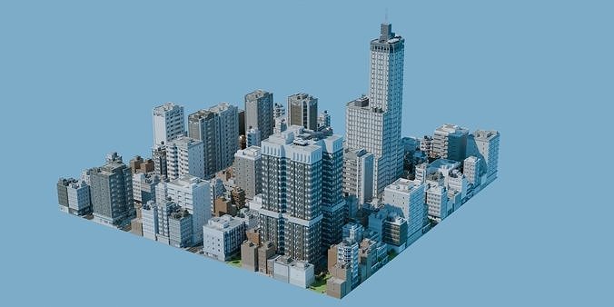 City Downtown Skyscraper Street Low-poly 3D model 2