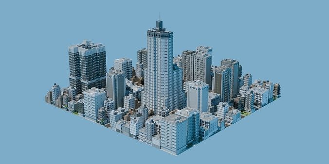 City Downtown Skyscraper Street Low-poly 3D model 3