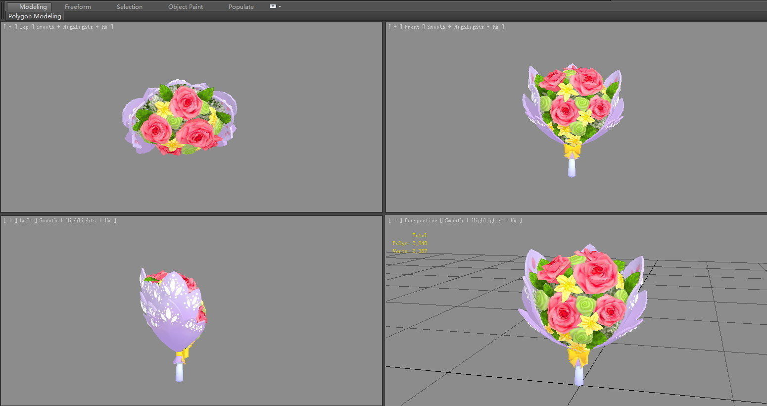 A bouquet of flowers Low-poly 3D model_3