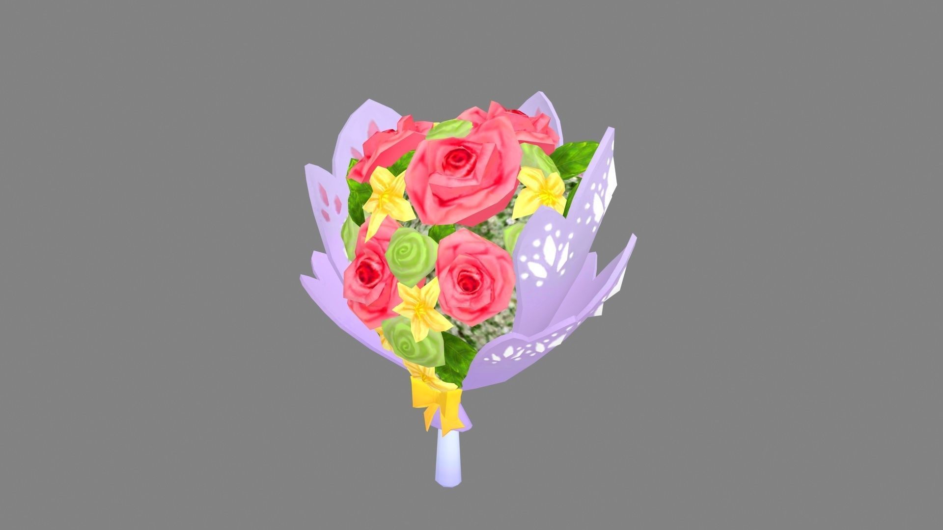 A bouquet of flowers Low-poly 3D model_1